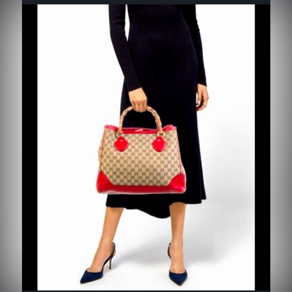 GUCCI Monogram Medium Diana Bamboo Shoulder Bag in Red. - Picture 1 of 15